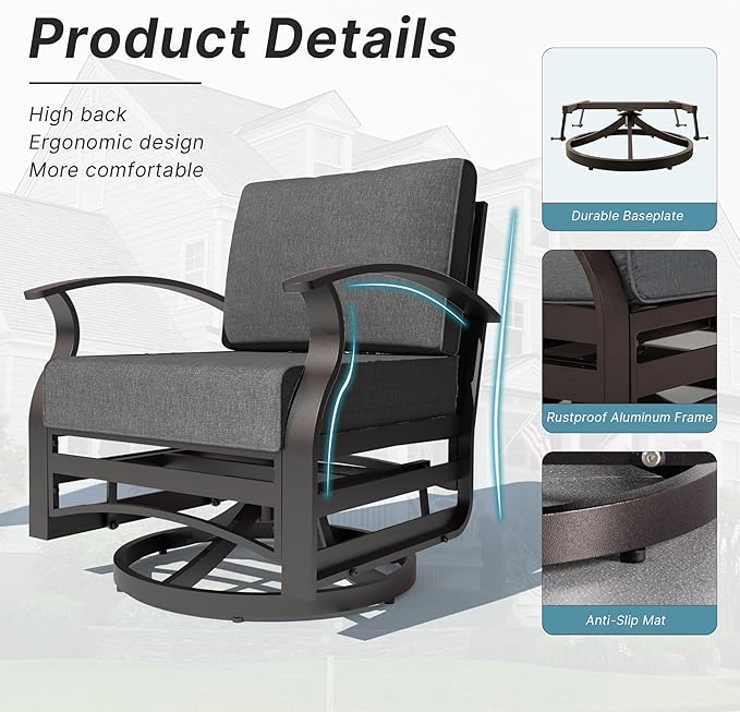Kurapika 3 Pieces Patio Furniture Set, Outdoor Aluminum Swivel Gliders Rocker - Photo 3