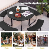 Round Picnic Table for Outdoors, 8 Person Outdoor Picnic Tables & Benches Set with Umbrella Hole - Photo 8