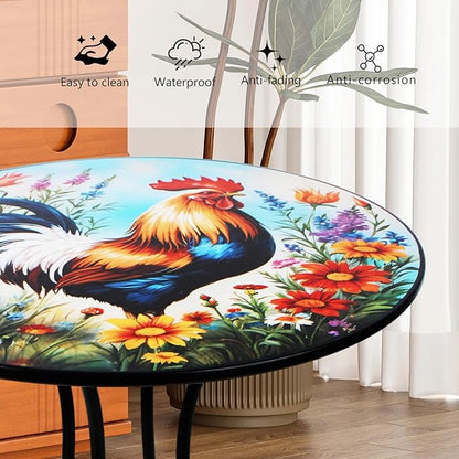 Outdoor Side Table, 18" Rooster Round Accent Table, Metal Indoor Small End Tables, Plant Stand Tables for Patio Yard Balcony Garden Bedside