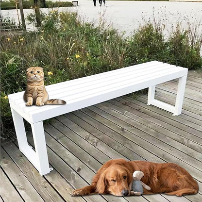 Garden Benches with Metal Legs, Outdoor Bench for Garden, Smooth and Comfortable, can Accommodate 2-3 People(White,100cm)