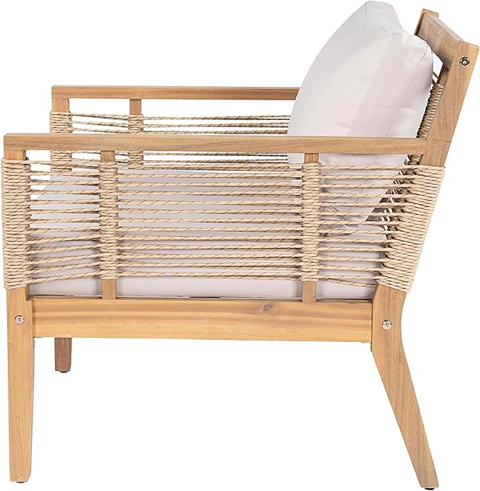 Merax Acacia Wood Patio Club Chairs Set of 2 for Outdoor, Hand-Woven Twist Rope Adirondack Style for Backyard Poolside, Outdoor Chairs with Beige Cushions, 400lbs Capacity, Teak