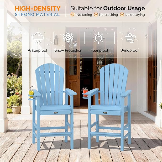 VINGLI Tall Adirondack Chair, All-Weather Plastic Adirondack Chair with Cup Holder Heavy-Duty Outdoor Barstools for - Photo 7