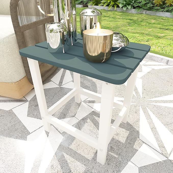 Aoodor 19'' Adirondack Side Table, Rectangular HDPE End Table, Weather Resistant and Easy Maintenance, Green
