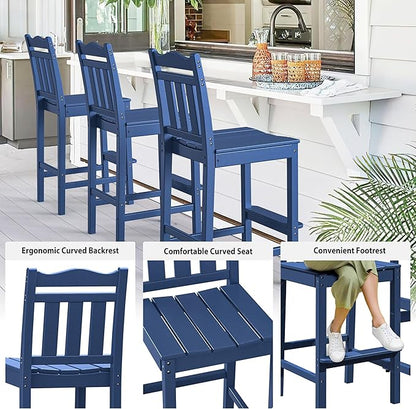 nalone Outdoor Bar Stool, HDPE Tall Adirondack Chair Bar Chair, Weather Resistance Bar Height Chairs for Balcony, Garden, Yard, Backyard (Navy Blue, Bar Chair)