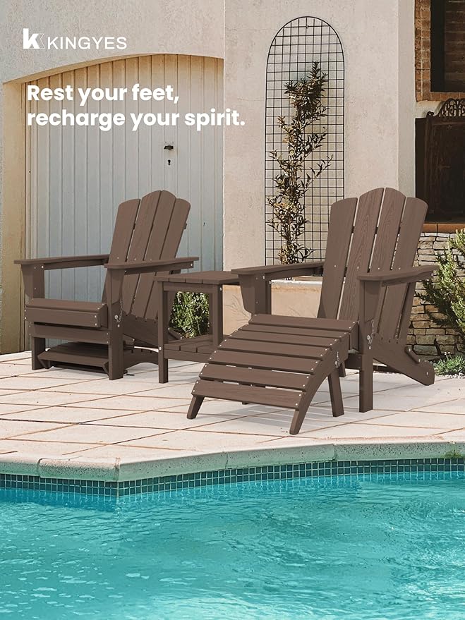 KINGYES Folding Adirondack Ottomans Set of 4 for Adirondack Chair, Brown