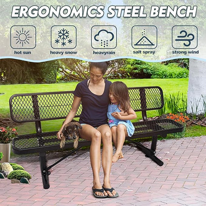 Ceridwen Outdoor Benches Heavy Duty Steel Frame Park Bench with Backrest Bench,Park Bench Steel Mesh Outdoor Bench for Garden,Weatherproof Outdoor Bench for Garden (Black, 6FT)