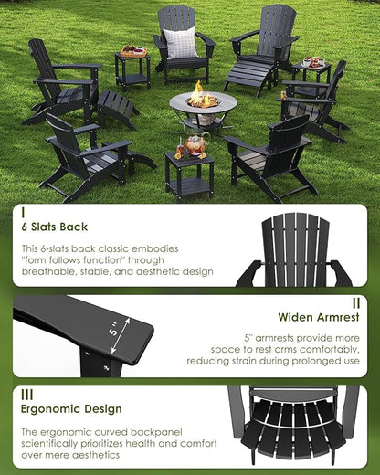GREENVINES Adirondack Chairs Set of 2 | HDPE Plastic | Oversized Fire Pit Chair | All Weather | Black | Poly Lumber | for Outdoor Deck Backyard Patio Garden