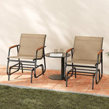 Giantex Outdoor Glider, Swing Rocking Chair with Breathable Fabric Seat, Curved Teak Wood Armrests and Metal Frame - Photo 8