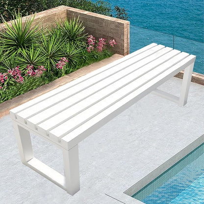 Metal Garden Bench Weatherproof Outdoor Benches Park Bench Patio Seat Front Porch Seat 3.3ft 3.9ft 4.9ft 5.9ft Backless Chair for Yard Entryway Indoor(White,3.93ft)