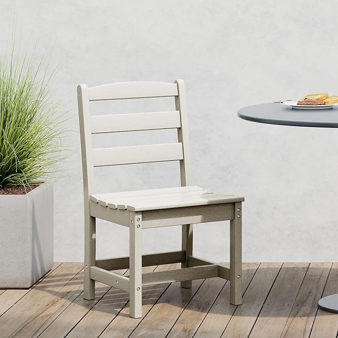Costaelm Outdoor Dining Chair, Armless Patio Adirondack Chair, HDPE Poly Lumber, Waterproof Indoor/Outdoor Restaurant Bistro Dining Chair for Outside Porch Backyard Garden, Sand