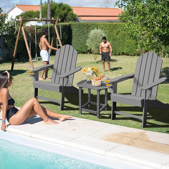 Giantex Set of 4 Adirondack Chair Outdoor Fire Pit Chairs, HDPE Weather Resistant Patio Chair for Campfire,Deck, Garden, Yard, Lawn Furniture Porch and Lawn Seating Composite Chairs