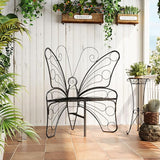 HavenlyYouth Butterfly Shaped Outdoor Bench, Black Garden Bench for Outdoor with Sturdy Stable Metal Frame - Photo 6