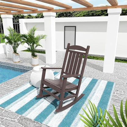 WO Home Furniture Patio Rocking Chair Farmhouse Outdoor HDPE UV Weather Resistant (Dark Brown)