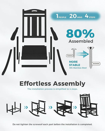 Ciokea Oversized Outdoor Rocking Chairs Set of 4, 380lbs Heavy-Duty Large Patio Rocker, High Back Cozy Porch Chairs, Weather Resistant Patio Rocking Chairs for Outside, Fire Pit, Deck, Black