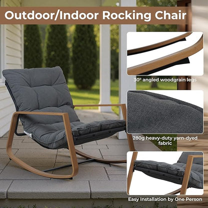 Grand patio Outdoor Rocking Chair, Modern Patio Rocking Chair, 30° Smooth Gliding Motion,Comfortable Padded Seat-Easy Assembly, Living Room, Balcony, Porch, Patio, Garden, Lawn -Dark Grey