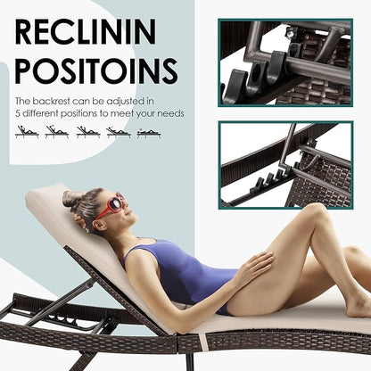 Pamapic Patio Chaise Lounge Set 1 Piece, Patio Lounge Chair with Adjustable Backrest and Removable Cushion, Outdoor Pool Lounge Chair Set for Patio Poolside Backyard Porch