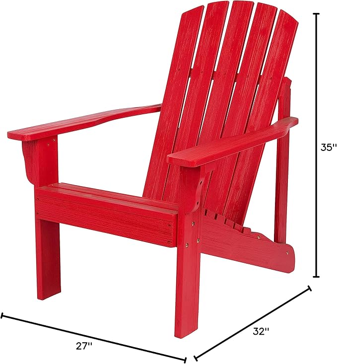 Shine Company Mid-Century Modern Wooden Adirondack Chair, Outdoor Patio Firepit Chairs, Back & Seat Pre-Assembled, Chili Red