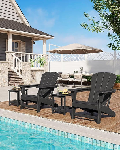 Modern Oversized HDPE Adirondack Chair, 380 LBS Capacity Weather Resistant Fire Pit Chair with Wood-Like Texture, Outdoor Patio Chair for Garden, Backyard, Lawn, Deck, Poolside, Porch, Black