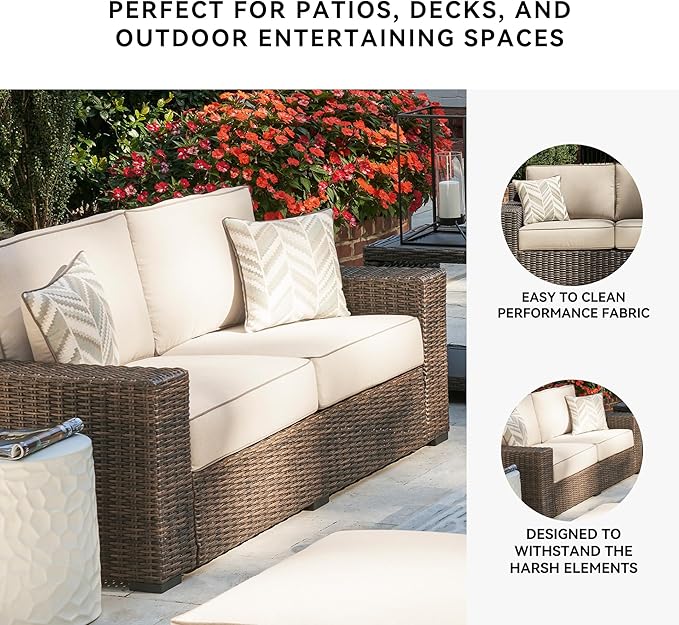 Signature Design by Ashley Coastline Bay Casual Weather Resistant Outdoor Loveseat with Cushion and 2 Throw Pillows - Photo 5