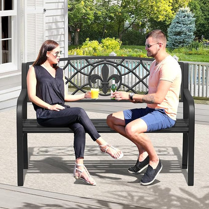 SHGJ&SOFT Outdoor Bench, Garden Bench, Outdoor Metal Frame Patio Park Bench,for Porch, Lawn,Garden,Yard (BK-01)