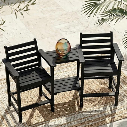 Kingdura Tall Adirondack Chairs Set of 2, Weather Resistant HDPE Bar Height Outdoor Stools with Removable Double Connecting Trays, Wooden Grain for Patio, Balcony, Deck (Black)