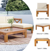 Outdoor Backyard Patio Wood 5-Piece Sectional Sofa Seating Group Set with Cushions, Natural Finish+ Beige Cushions - Photo 4