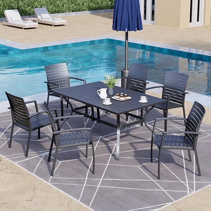 Anmutig Set of 2 Patio Stackable Aluminum/Resin Outdoor Dining Chairs with Armrest for Outdoor Kitchen Garden, Backyard, Supports 300 LBS