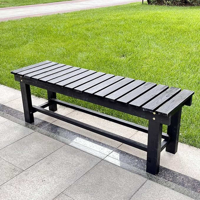 35.4'' Outdoor Garden Benches Weatherproof Patio Bench Two-Person Seat Backless Bench Wood Bench with Slatted High Temperature Bench for Front Porch Backyard (Upgraded to Prevent Fading)