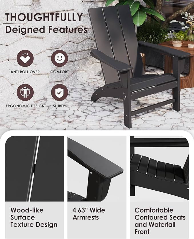 Poly Lumber Adirondack Chairs Set of 2, All-Weather Resistant Outdoor Patio Chairs, Look Like Wood - Photo 6