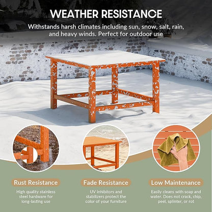 WestinTrends Malibu Low Outdoor HDPE Square Patio Coffee Table, Orange