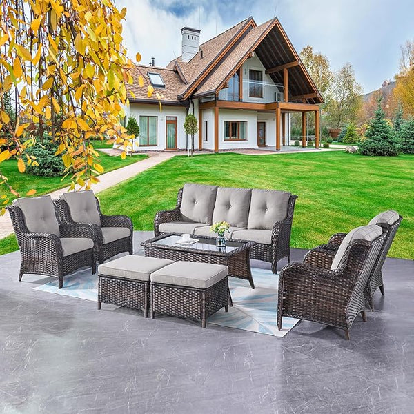 Rilyson Wicker Patio Furniture Chairs Set - 8 Piece Rattan Outdoor Patio Sectional Conversation Sets with 1 Sofa - Photo 1
