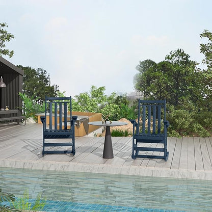Oversized Outdoor Rocking Chair,All Weather Rocker Chair with More Comfortable Seat Panel for Porch Patio Outside(Navy Blue)