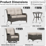 6 Piece Outdoor Wicker Patio Furniture Set, Outdoor Swivel Rocker Patio Chairs Set with Thickened Olefin Cushions - Photo 2