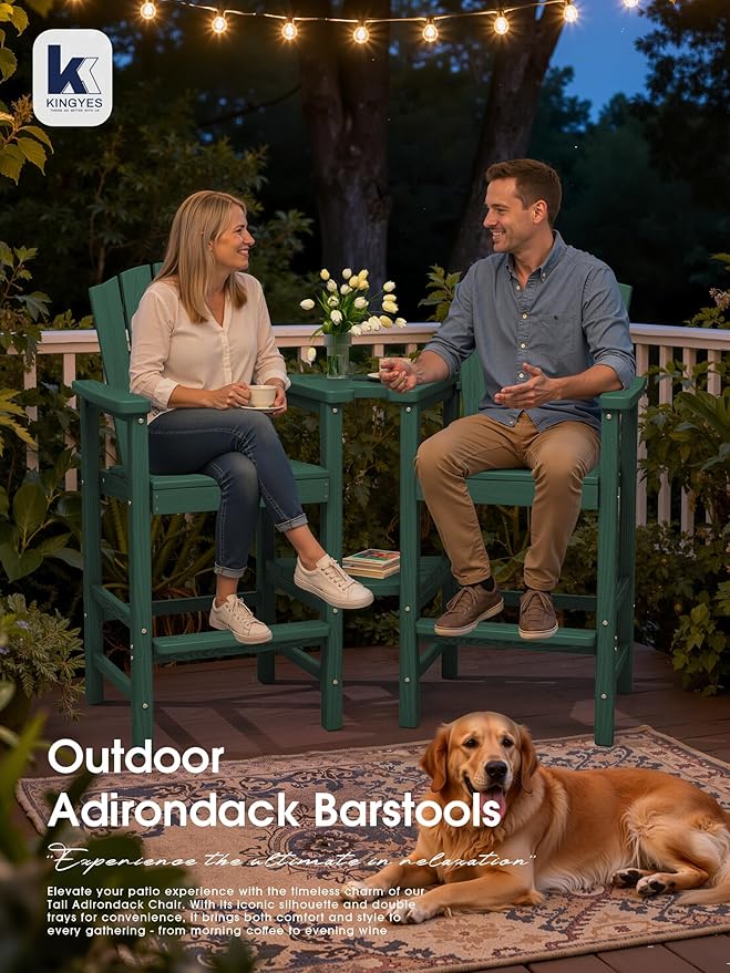 KINGYES Tall Adirondack Chair Set of 2 with 9FT Umbrella - Photo 4