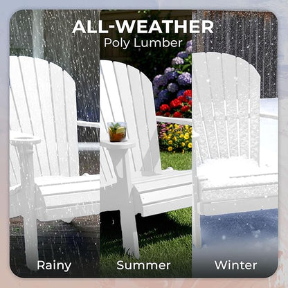Ecommersify Folding Adirondack Chair with Cup Holder - (Bright White) - Heavy Duty Recycled Poly Lumber Folding Chair - Amish Crafted Outdoor Furniture - Made in USA
