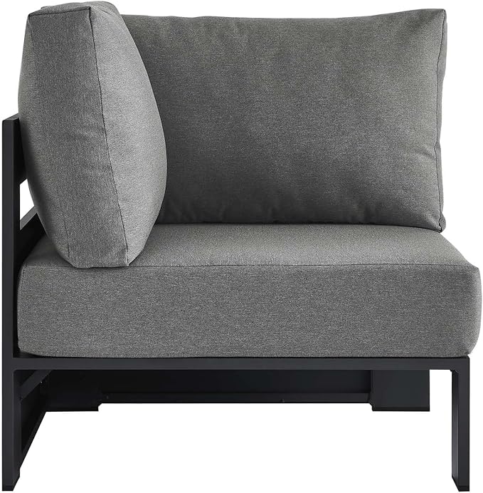 Modway Tahoe Aluminum Outdoor Sectional Corner Chair in Gray Charcoal with Weather-Resistant Cushions, Deep Seat Modular for Patio Furniture Lounge Set