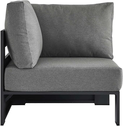 Modway Tahoe Aluminum Outdoor Sectional Corner Chair in Gray Charcoal with Weather-Resistant Cushions, Deep Seat Modular for Patio Furniture Lounge Set