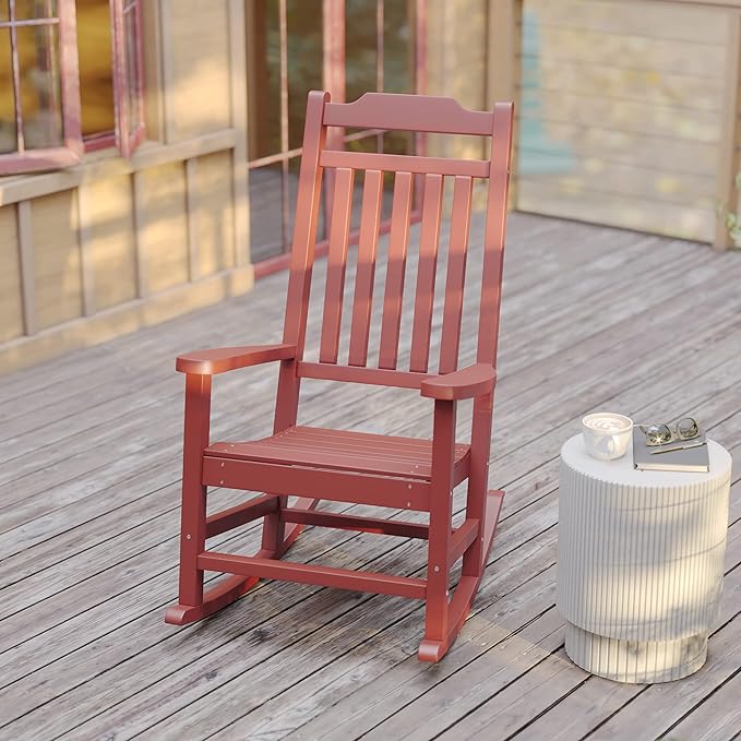Flash Furniture Winston All-Weather Poly Resin Rocking Chair in Red