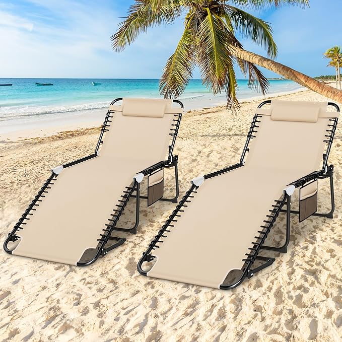 Giantex Lounge Chair Outdoor, Folding Tanning Chair with 4 Adjustable Positions, Removable Headrest, Footrest - Photo 8