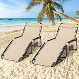Giantex 2-Pack Lounge Chair Outdoor, Folding Tanning Chair with 4 Adjustable Positions, Removable Headrest, Footrest - Photo 2