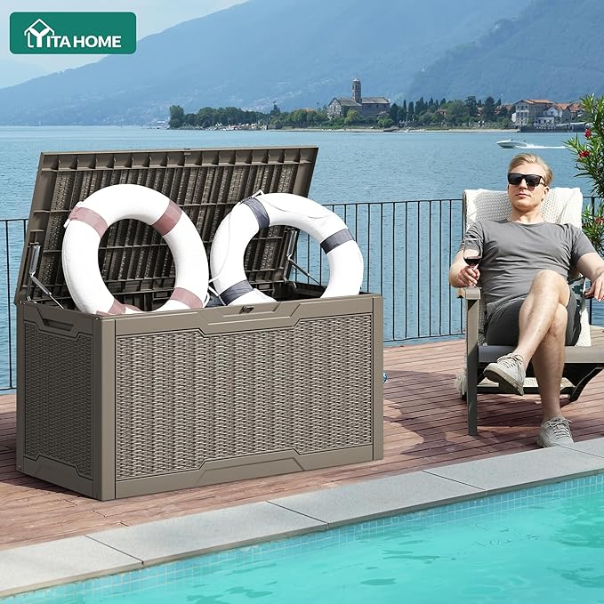 YITAHOME 100 Gallon Large Resin Deck Box Outdoor Storage Boxes for Patio Furniture, Outdoor Cushions - Photo 4