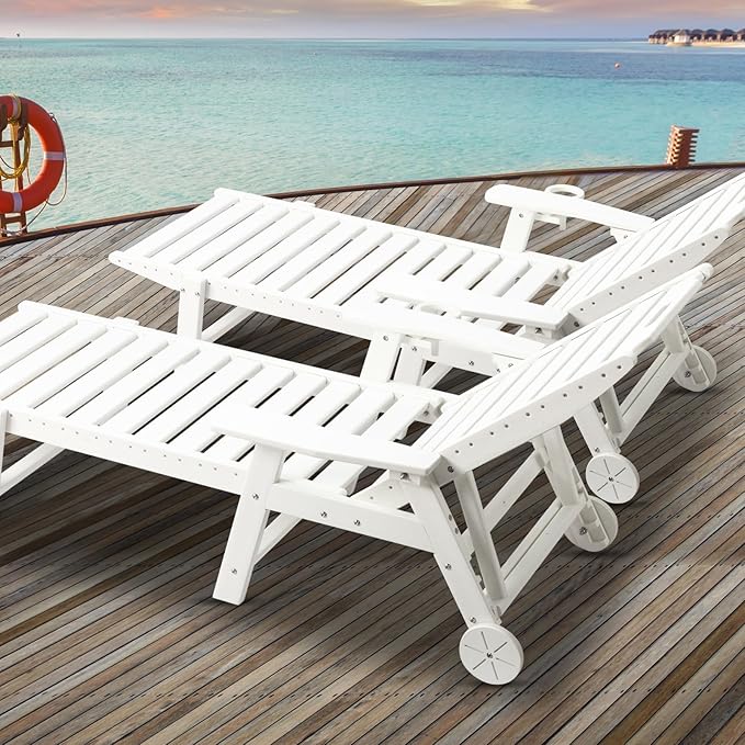 VINGLI HDPE Outdoor Chaise Lounge Chair Set of 2 with Wheels, Patio Lounge Chairs with 5-Position Adjustable Backrest - Photo 9