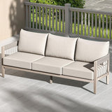 3-Seater Outdoor Aluminum Sofa, Never-Rust Patio Sofa Couch with Faux Wood Grain Finish Frame, Rope Weave Outdoor Sofa - Photo 9