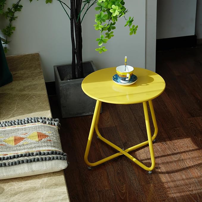 Elevon E-Coated Steel Side Table Weather Resistant Outdoor 17.5” Round End Table Accent Table for Bistro Balcony - Photo 5