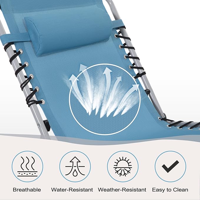 NUU GARDEN Folding Chaise Lounge Chair, Adjustable 5 Position Recliner with Face Hole and Pillow - Photo 5