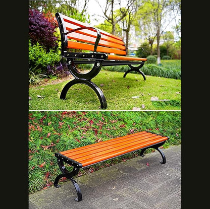 Outdoor Patio Garden Bench Park Bench, Metal Steel Frame and Anticorrosive Solid Wood Seat, Weather-Resistant Leisure Porch Chair, The Load Capacity is 880 Pounds