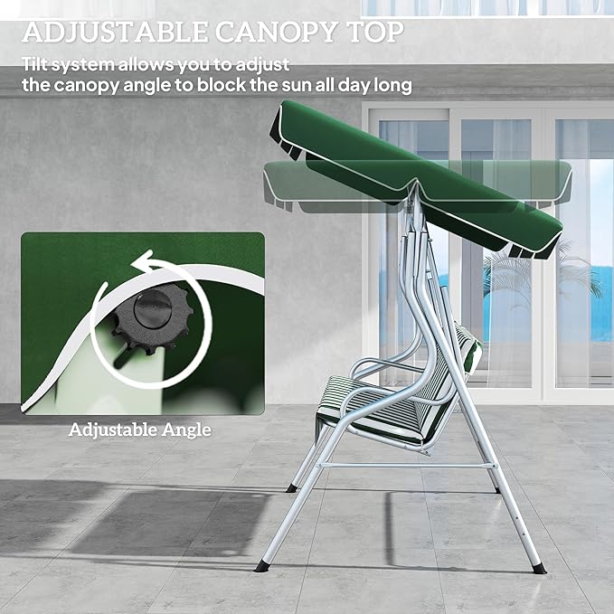 Outsunny 3-Person Porch Swing with Canopy, Patio Swing Chair, Outdoor Canopy Swing Bench with Adjustable Shade - Photo 4