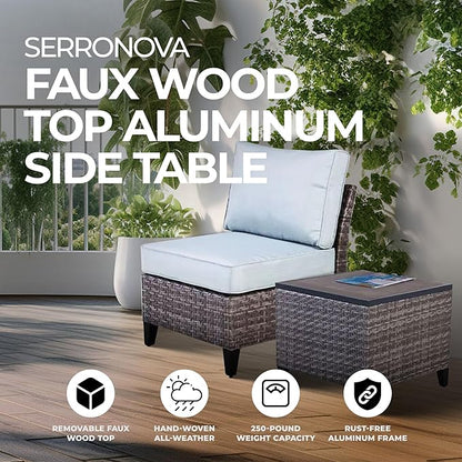 Four Seasons Courtyard Serronova Outdoor Aluminum Side Table All Weather Furniture Piece with Faux Wood Tabletop for Backyard Patios and Porches, Gray