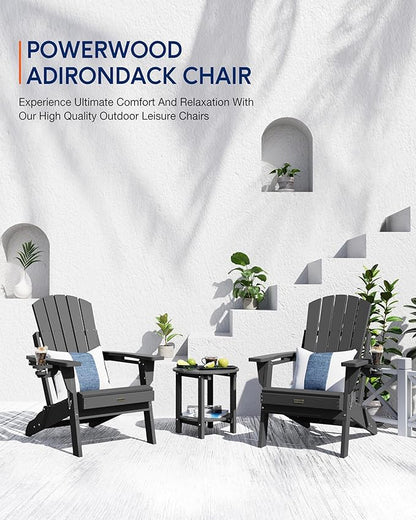 Adirondack Chair with Cup Holder: Adirondack Chairs set of 4 Plastic HDPE Material Furniture - Composite Fire Pit Chairs Foldable for Outdoor/Backyard/Garden/Lawn/Deck/Porch/Patio