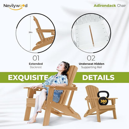 nevilywood HDPE Foldable Fire Pit Chairs Set of 2 with Cup Holders, Wood Grain, Durable Design, Perfect for Patio, Backyard & Outdoor Gatherings, Teak